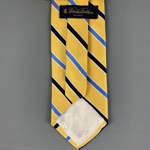 BROOKS BROTHERS Yellow & Blue Diagonal Stripe Silk Tie