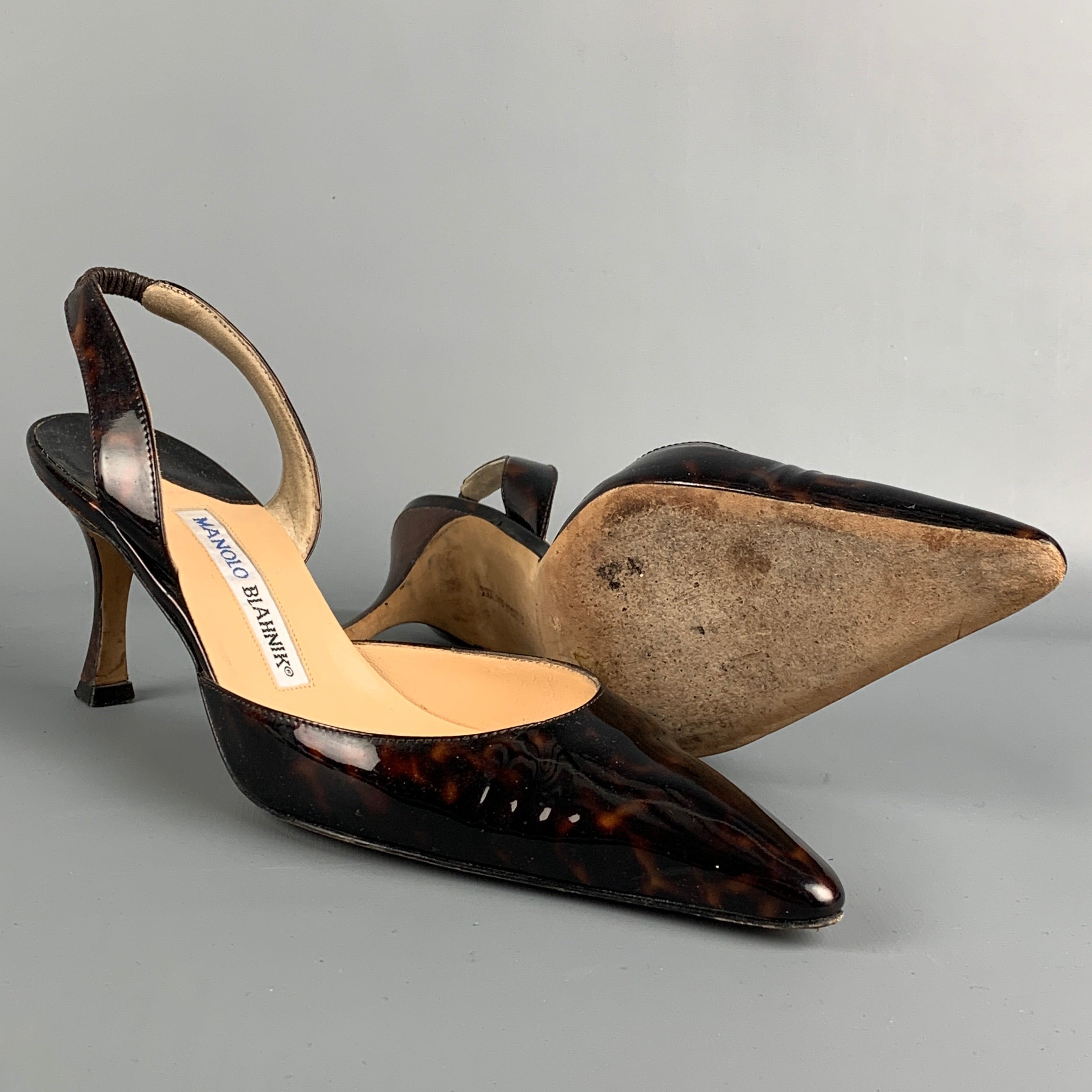 MANOLO BLAHNIK Size 7.5 Tortoiseshell Patent Leather