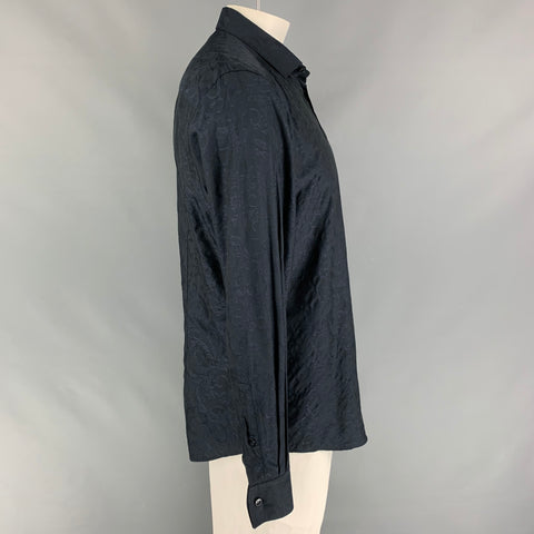 VERSACE COLLECTION Size L Navy Jacquard Viscose Cotton Long Sleeve Shirt