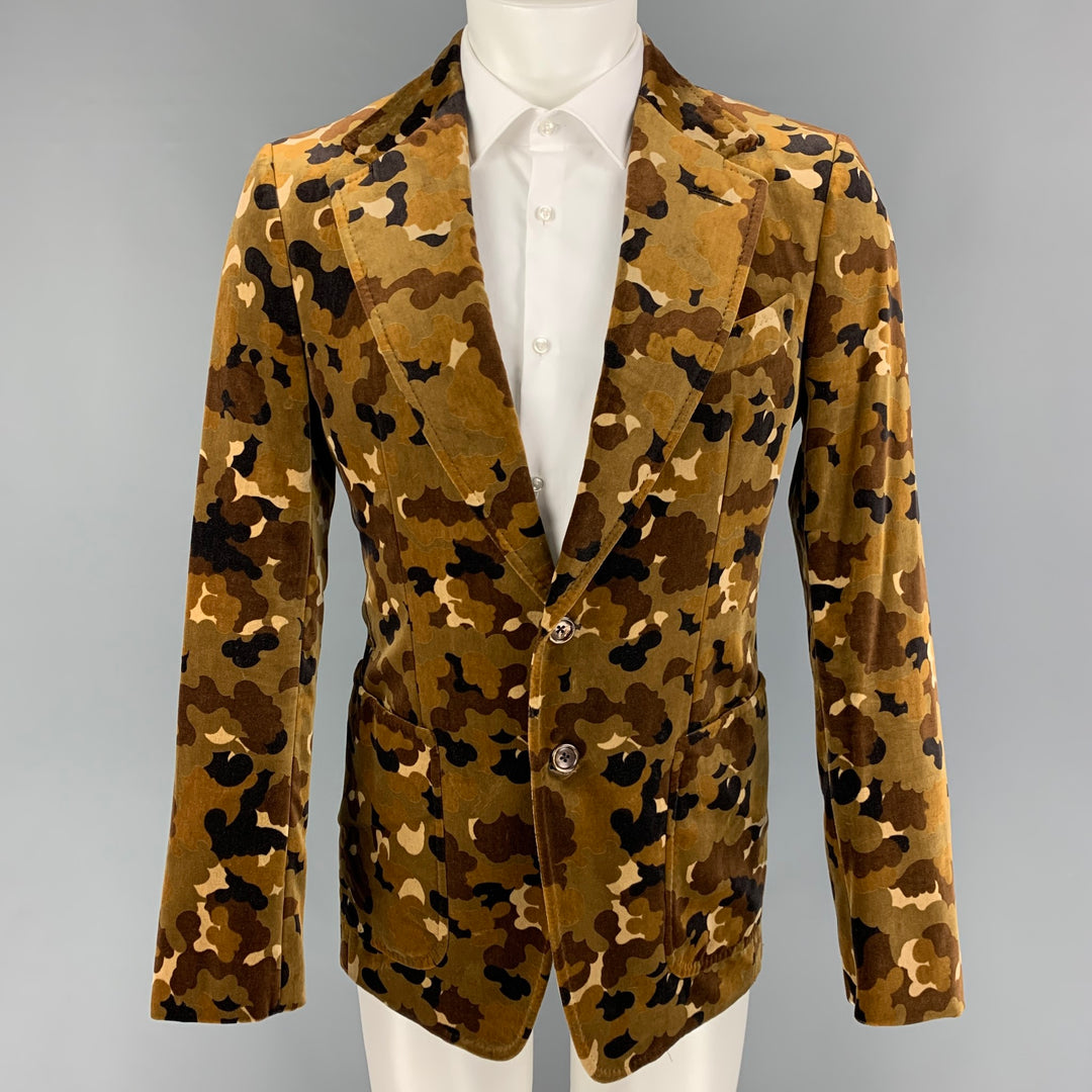 TOM FORD Size 38 Regular Brown Tan Camouflage Cotton Velvet Sport Coat