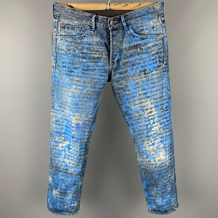 BANANA REPUBLIC Size 33 Indigo Painted Denim Button Fly Jeans