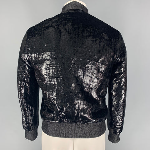 SAINT LAURENT 2017 Size 36 Black Metallic Polyamide Silk Bomber Jacket