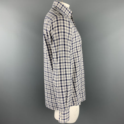 BRUNELLO CUCINELLI Size XXL Grey & Navy Plaid Cotton Long Sleeve Shirt