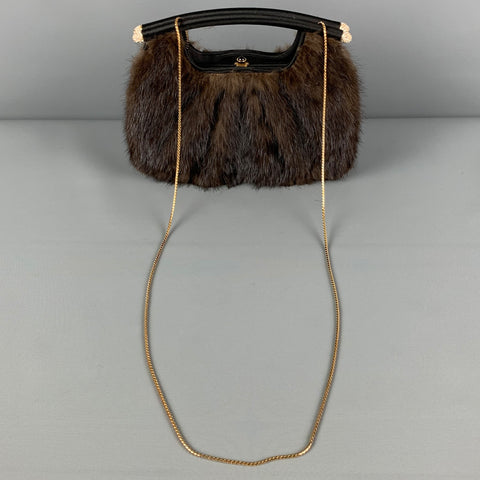 JUDITH LEIBER Brown Fur Clutch Top Handles Handbag
