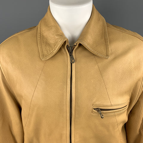 I.MAGNIN Chaqueta con cuello y cremallera de cuero texturizado caqui talla S