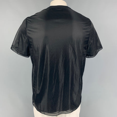 HELMUT LANG Size L Black Cotton Polyamide Layered Crew-Neck T-shirt