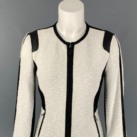 REBECCA TAYLOR Size 2 Black & White Cotton Blend Faux Leather Jacket