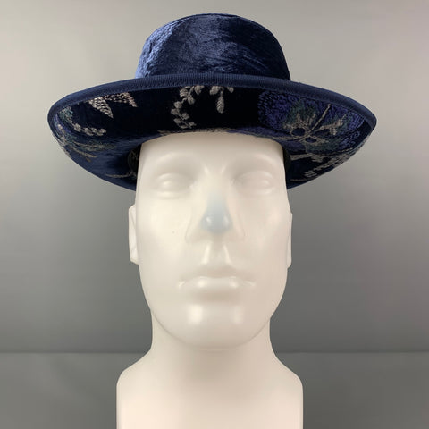 GIORGIO ARMANI Size M Blue Grey Embroidered Velvet Hat