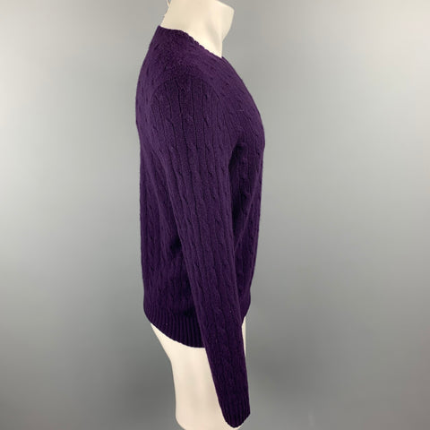 RALPH LAUREN Size M Purple Cable Knit Cashmere Crew-Neck Sweater