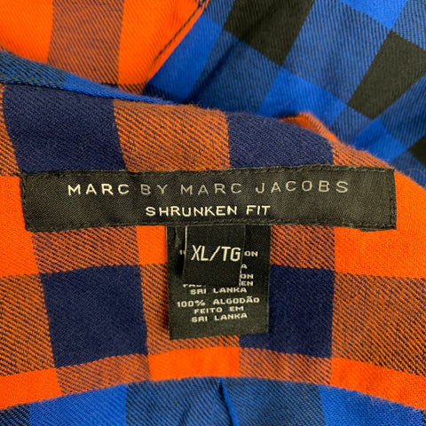 MARC by MARC JACOBS Size XL Blue Orange Checkered Cotton Long Sleeve Shirt