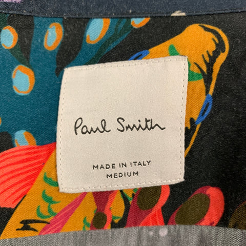 PAUL SMITH Size M Blue Navy Palms Viscose Button Down Short Sleeve Shirt