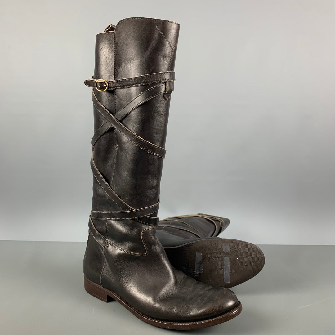 YVES SAINT LAURENT Size 9 Brown Leather Pull On Boots