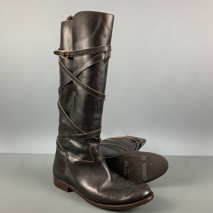 YVES SAINT LAURENT Size 9 Brown Leather Pull On Boots