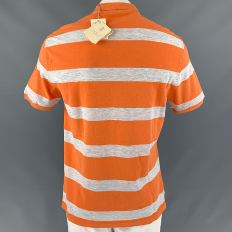 BRUNELLO CUCINELLI Size XL Orange & Light Grey Stripe Cotton Short Sleeve Polo