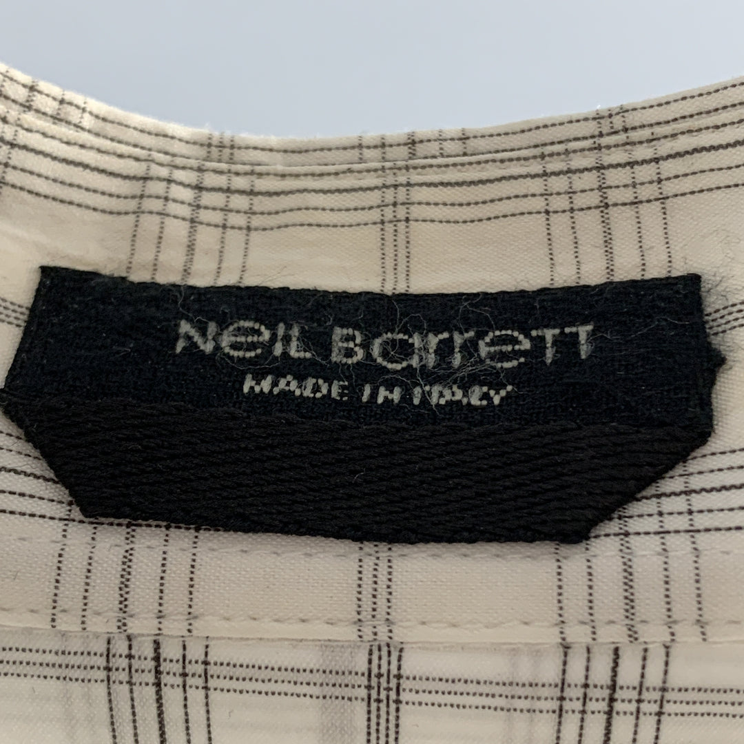 NEIL BARRETT Size L White & Grey Plaid Cotton Button Up Long Sleeve Shirt
