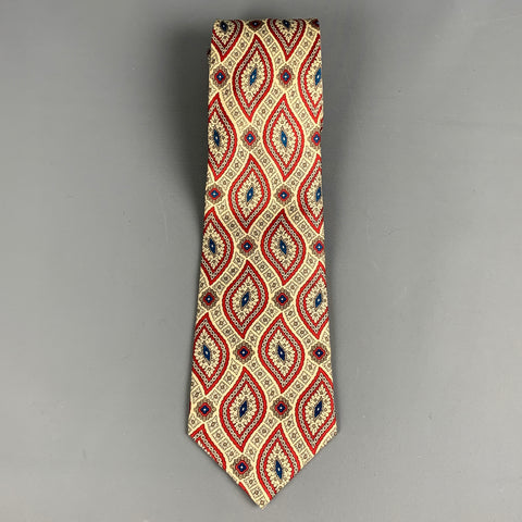 ST MICHAEL Cream Red Print Silk Tie