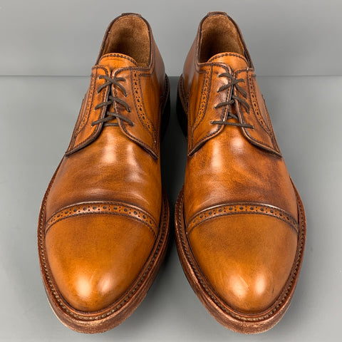 ANTONIO MAURIZI Size 10 Tan Antique Leather Cap Toe Lace Up Shoes