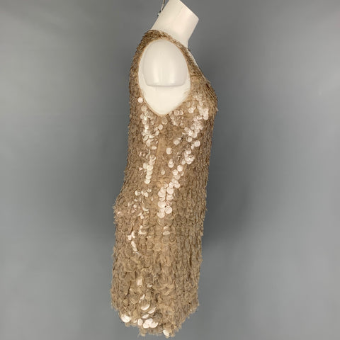 J. MENDEL Size 8 Taupe Polyamide Silk Paillette Shift Dress