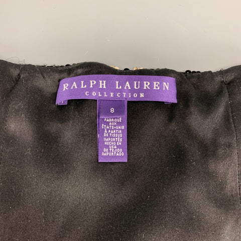 RALPH LAUREN COLLECTION Taille 0 Noir &amp; Argent Soie Art Déco Robe Bustier à Paillettes Top