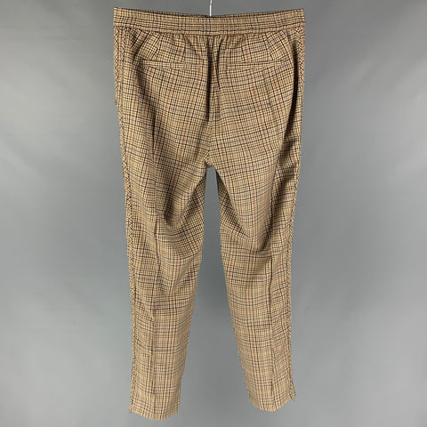 OVADIA & SONS Size 32 Khaki Brown Plaid Wool Elastic Waistband Dress Pants