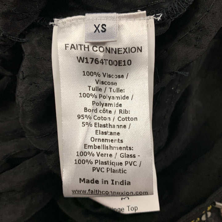 FAITH CONNEXION Size XS Black Gold Viscose Sequined Crew-Neck Dress Top
