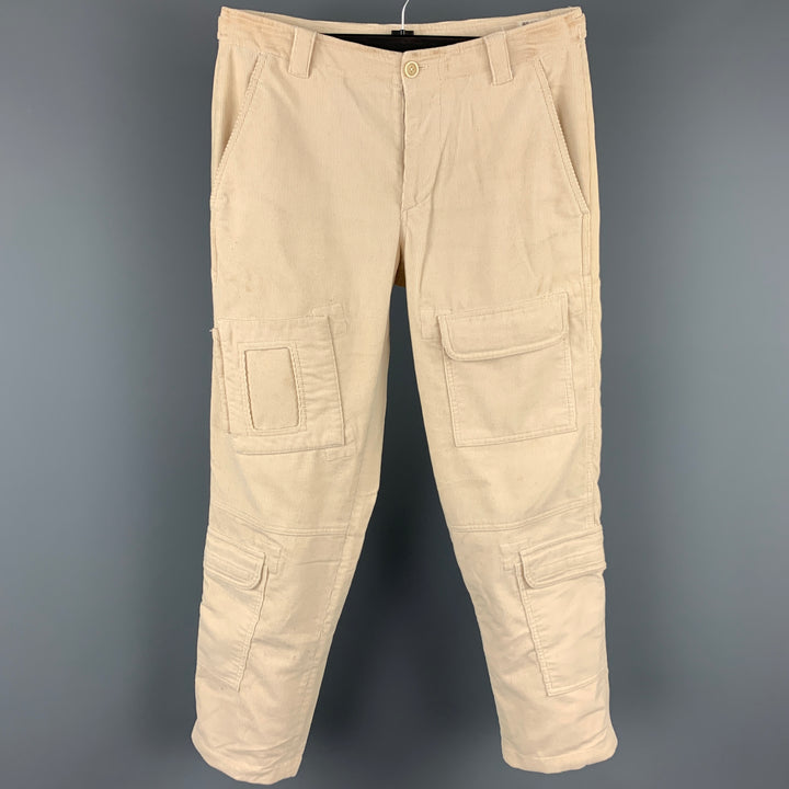 BRUNELLO CUCINELLI Talla 30 Pantalones casuales con bolsillos cargo de pana color crema