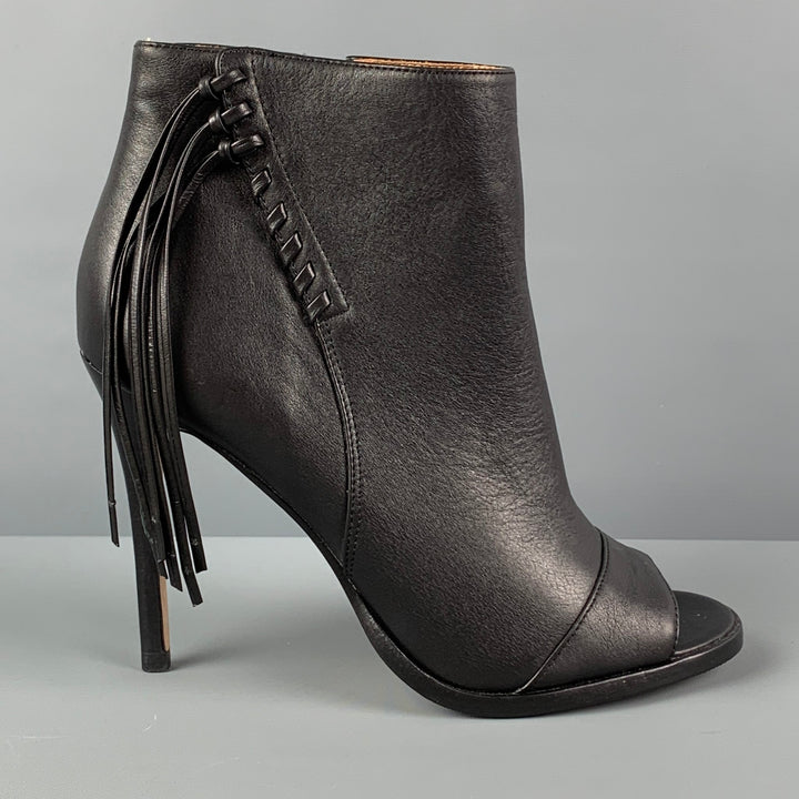 COACH Size 7 Black Leather Fringe Peep Toe Boots