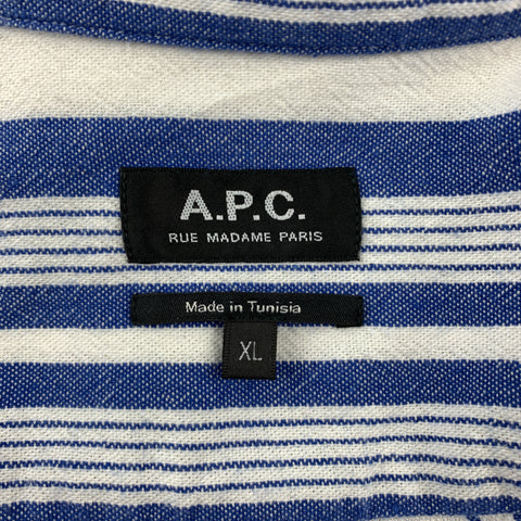 A.P.C. Size XL Blue & White Stripe Button Up Short Sleeve Shirt