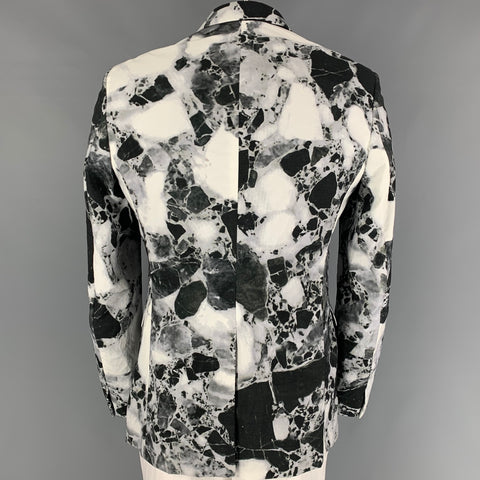 JIL SANDER by RAF SIMONS Fall 2008 Sze 44 Black White Marble Poliammide Notch Lapel Sport Coat