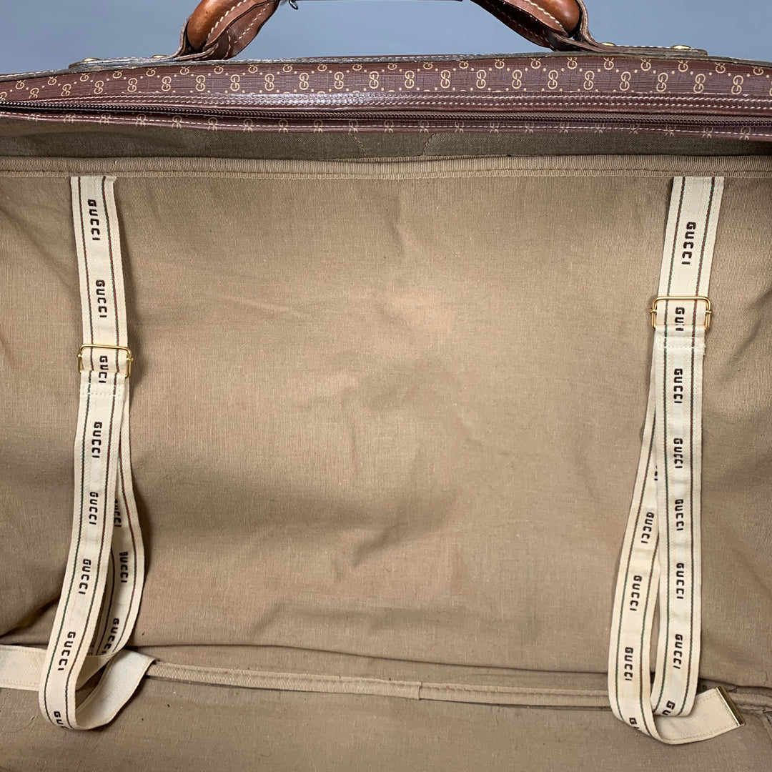 Maleta de lona revestida de cuero con monograma marrón beige GUCCI