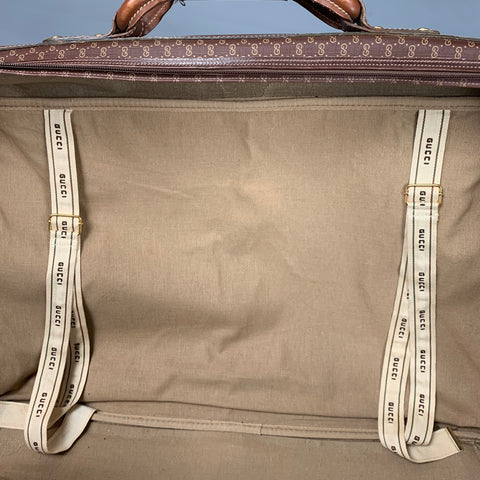 GUCCI Brown Beige Monogram Leather Coated Canvas Suitcase Bag