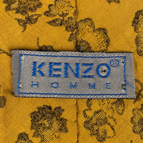 KENZO Yellow Brown Floral Wool Silk Tie