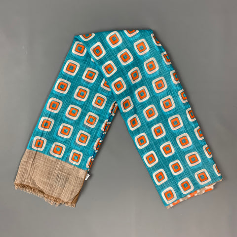 IKE BEHAR Brown & Blue Orange Square Print Cotton Scarf