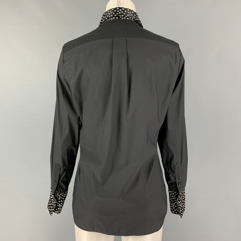 VALENTINO Talla 6 Top casual de manga larga floral de mezcla de algodón blanco y negro