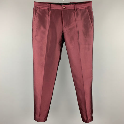 DOLCE & GABBANA Size 32 Burgundy Silk / Virgin Wool Low Rise Dress Pants