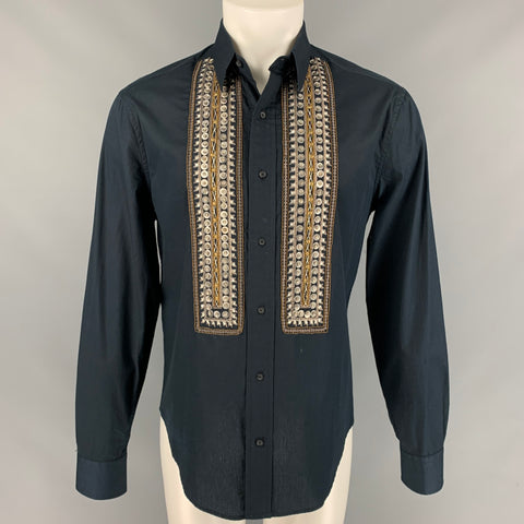 JUST CAVALLI Talla 40 Camisa de manga larga de algodón con bordado negro y plateado