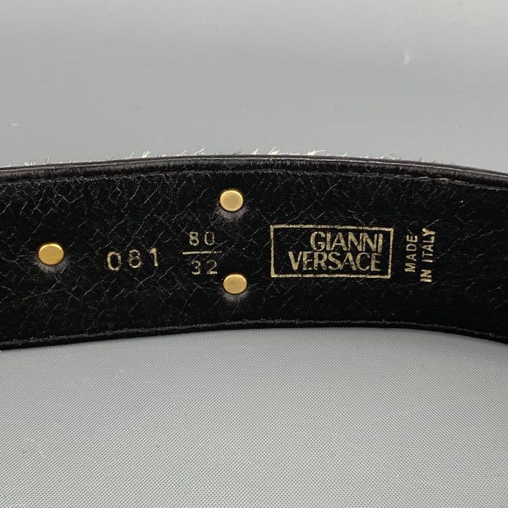 GIANNI VERSACE Studded Size 32 Beige Leather Pony Hair Brown Belt