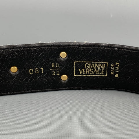 GIANNI VERSACE Studded Size 32 Beige Leather Pony Hair Brown Belt