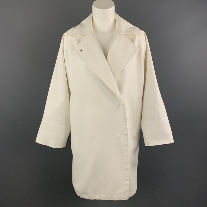 MAX MARA Taille 2 Manteau à revers pointu en coton blanc avec boutons-pression cachés