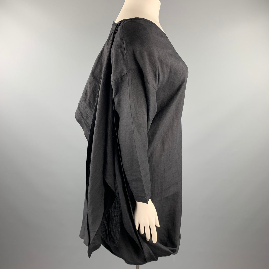 SHAMASK Taille L Robe longue en lin noir à col en V