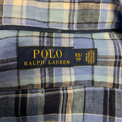 POLO by RALPH LAUREN Size XS Blue Plaid Linen Button Up Long Sleeve Shirt