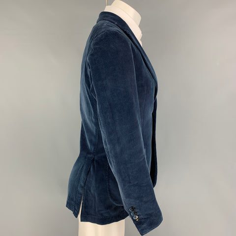 BRANDO Size 36 Blue Corduroy Cotton Notch Lapel Sport Coat