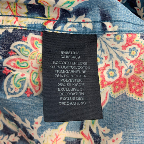ROBERT GRAHAM Talla XL Camisa de manga larga de algodón paisley multicolor azul