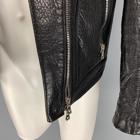 BALMAIN Taille 42 Veste de moto en cuir texturé noir à double fermeture éclair ouverte sur le devant