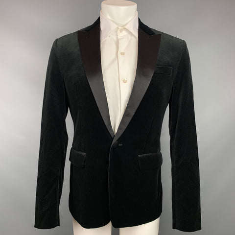 DSQUARED2 Size 40 Black Velvet Cotton Peak Lapel Sport Coat