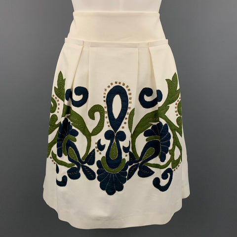 LELA ROSE Taille 8 Jupe plissée en mélange de coton brodé crème