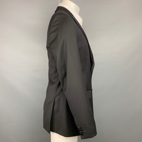 HUGO BOSS Super 120 Taille 42 Manteau de sport à revers cranté en laine noire régulière