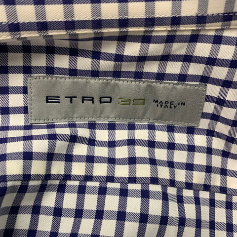 ETRO Size M White Blue Checkered Long Sleeve Shirt