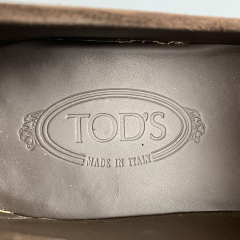 TOD'S Size 9.5 Brown Suede Metal Hardware Slip On Loafers