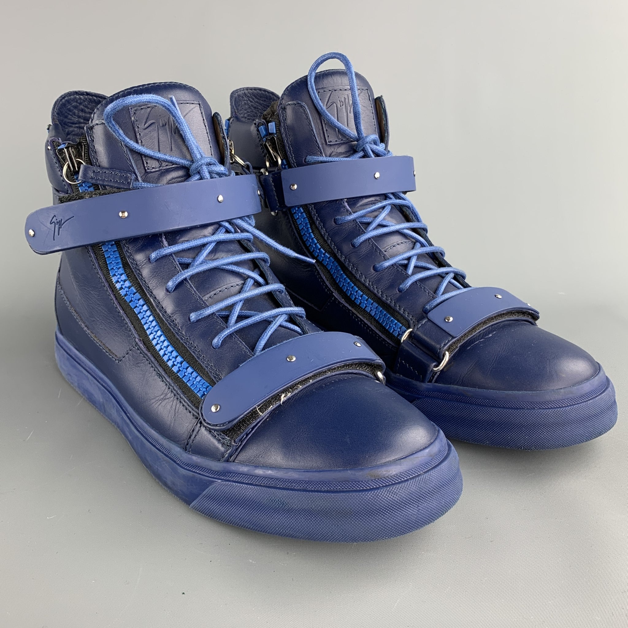 GIUSEPPE ZANOTTI Size 13 Navy Leather High Top Lace Up